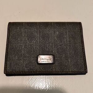 Salvatore Ferragamo Men's Foldover ID Case Holder Brown Leather Logo Embossed